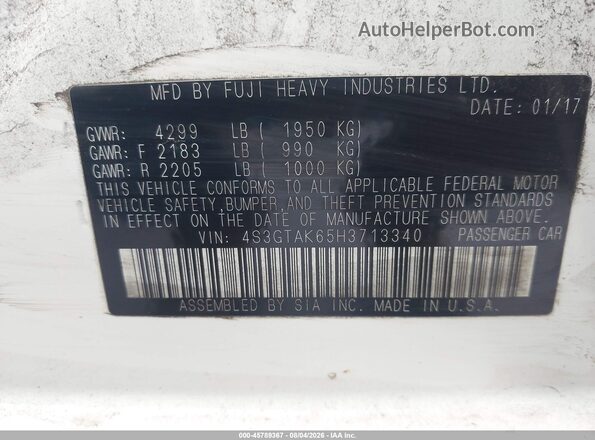4S3GTAK65H3713340 2017 SUBARU IMPREZA White Widok komory silnika