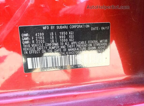 4S3GTAL63H3730068 2017 SUBARU IMPREZA Red ძრავის განყოფილების ხედი