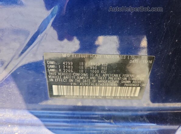 4S3GTAL67H3701690 2017 SUBARU IMPREZA Blue Вид підкапотного простору