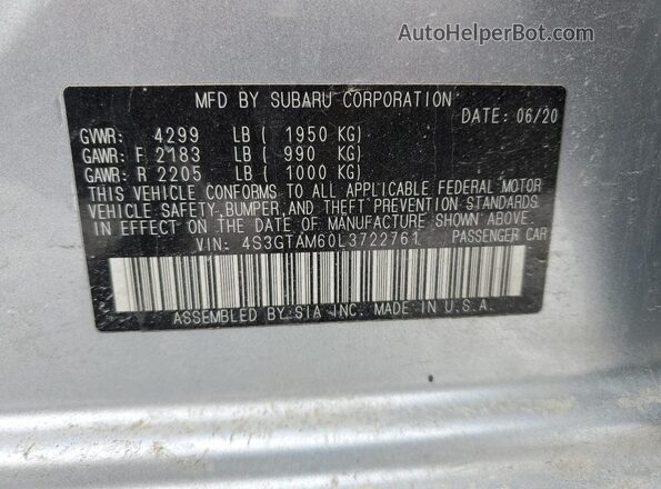 4S3GTAM60L3722761 2020 SUBARU IMPREZA Silver Widok komory silnika