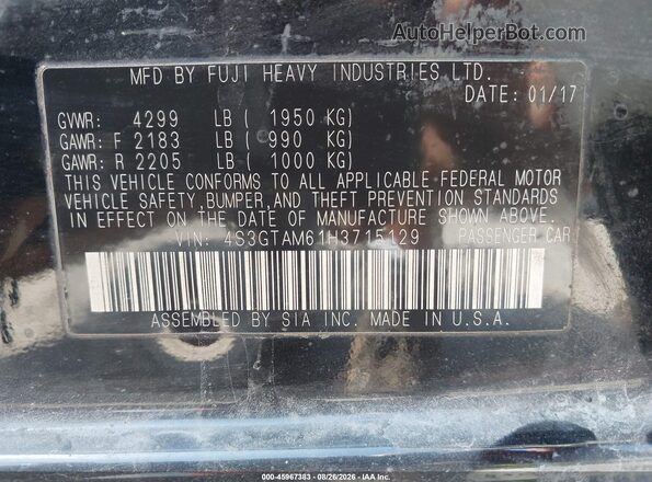 4S3GTAM61H3715129 2017 SUBARU IMPREZA Black Vista del compartimento del motor