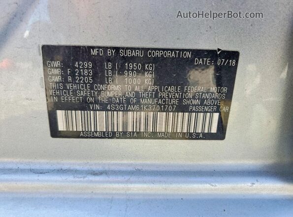 4S3GTAM61K3701707 2019 SUBARU IMPREZA Серебряный Вид подкапотного пространства