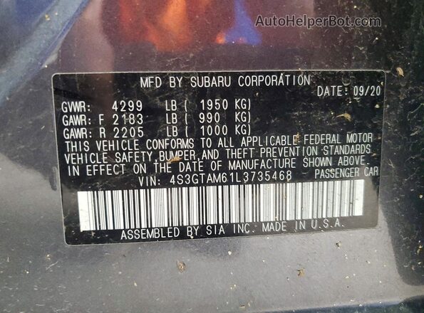 4S3GTAM61L3735468 2020 SUBARU IMPREZA Gray Vista del compartimento del motor