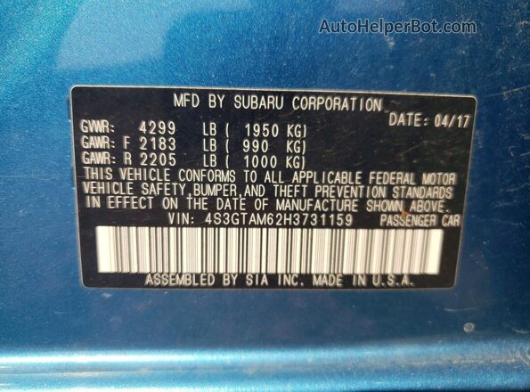 4S3GTAM62H3731159 2017 SUBARU IMPREZA Blue Вид наклейки з VIN-кодом