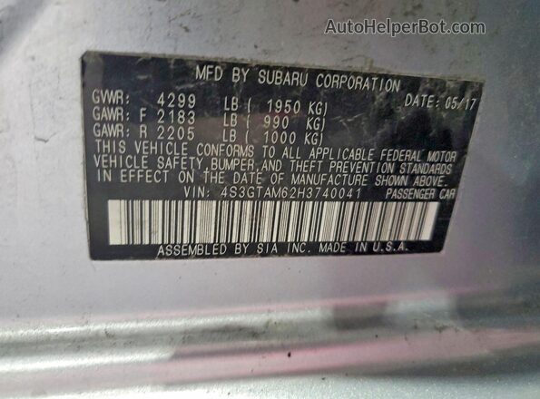 4S3GTAM62H3740041 2017 SUBARU IMPREZA Серебряный Вид наклейки с VIN-кодом