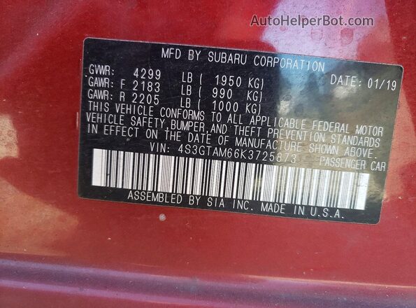 4S3GTAM66K3725873 2019 SUBARU IMPREZA Red ძრავის განყოფილების ხედი