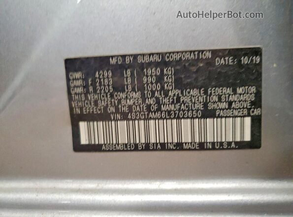 4S3GTAM66L3703650 2020 SUBARU IMPREZA Серебряный Вид подкапотного пространства