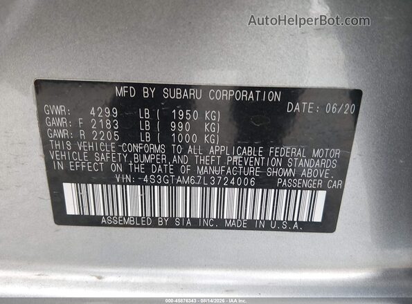 4S3GTAM67L3724006 2020 SUBARU IMPREZA Серебряный Вид подкапотного пространства