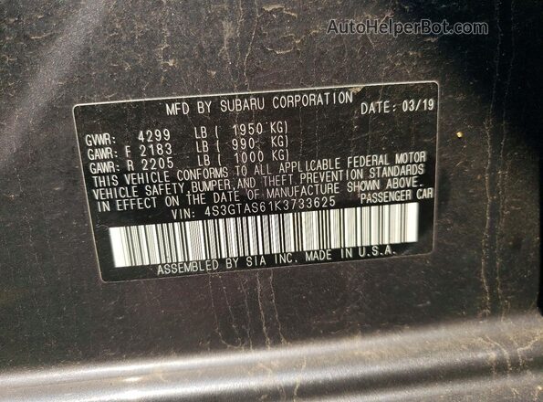 4S3GTAS61K3733625 2019 SUBARU IMPREZA Gray Вид наклейки з VIN-кодом