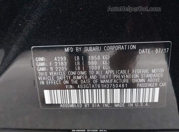 4S3GTAT61H3750481 2017 SUBARU IMPREZA Black Vista del compartimento del motor