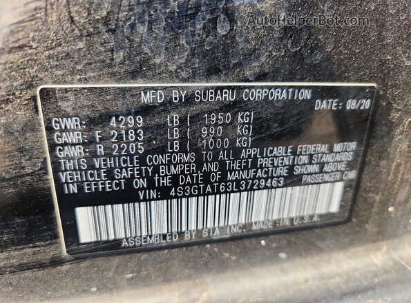 4S3GTAT63L3729463 2020 SUBARU IMPREZA Black Vista del compartimento del motor