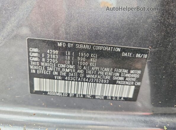 4S3GTAT64J3752893 2018 SUBARU IMPREZA Gray Vista del compartimento del motor