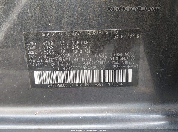 4S3GTAT69H3706485 2017 SUBARU IMPREZA Gray Вид підкапотного простору