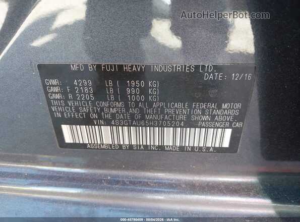 4S3GTAU65H3705204 2017 SUBARU IMPREZA Light Blue Շարժիչի բաժամունքի տեսք