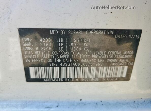 4S3GTAU65K3751963 2019 SUBARU IMPREZA White Widok komory silnika