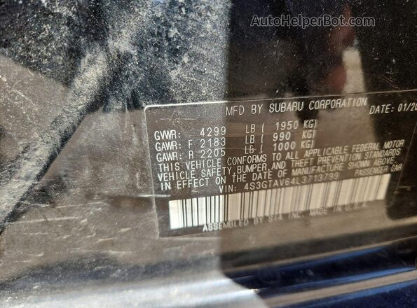4S3GTAV64L3713799 2020 SUBARU IMPREZA Black VIN կոդի պիտակի տեսք