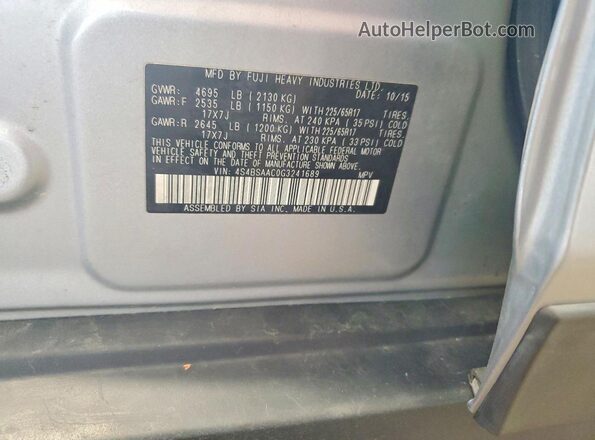 4S4BSAAC0G3241689 2016 SUBARU OUTBACK Silver VIN კოდის სტიკერის ხედი
