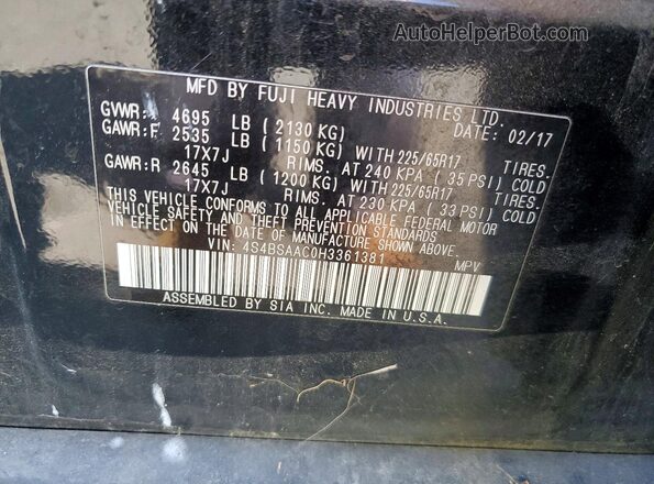 4S4BSAAC0H3361381 2017 SUBARU OUTBACK Black Vista de la etiqueta del VIN
