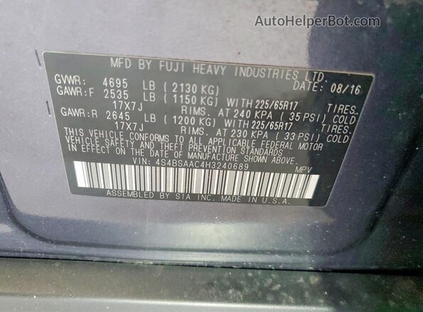 4S4BSAAC4H3240689 2017 SUBARU OUTBACK Blue Widok komory silnika