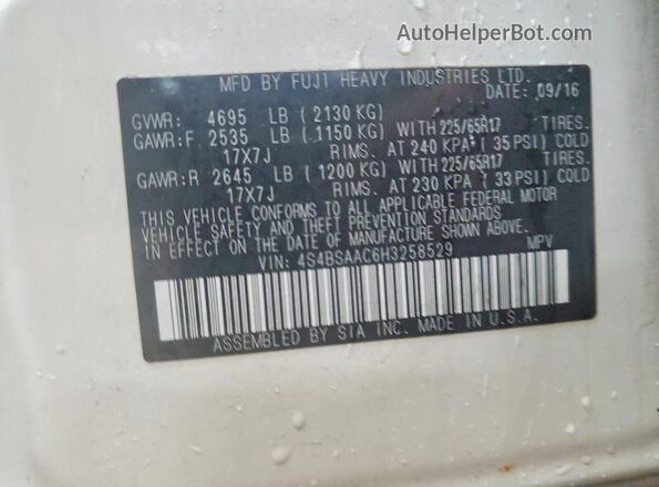 4S4BSAAC6H3258529 2017 SUBARU OUTBACK White Widok wnętrza 360 stopni
