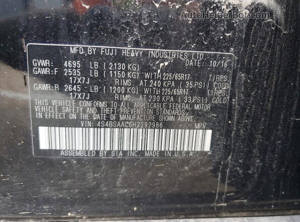 4S4BSAAC6H3292986 2017 SUBARU OUTBACK Black Vista de la etiqueta del VIN