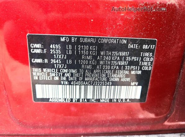 4S4BSAAC7J3225349 2018 SUBARU OUTBACK Red Вид підкапотного простору