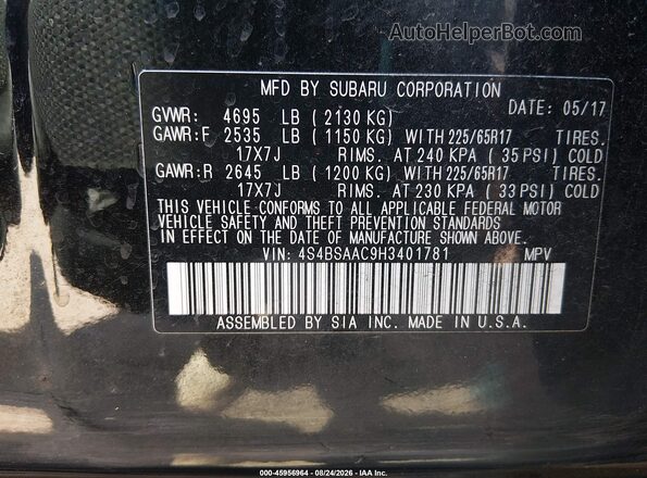4S4BSAAC9H3401781 2017 SUBARU OUTBACK Черный Вид подкапотного пространства