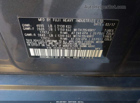 4S4BSAACXH3352140 2017 SUBARU OUTBACK Dark Blue Widok komory silnika