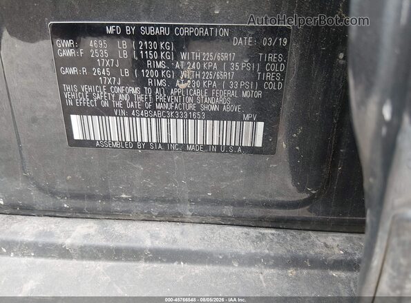 4S4BSABC3K3331653 2019 SUBARU OUTBACK Gray Vista del compartimento del motor