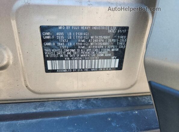 4S4BSACC3H3339193 2017 SUBARU OUTBACK Желто-коричневый Вид подкапотного пространства