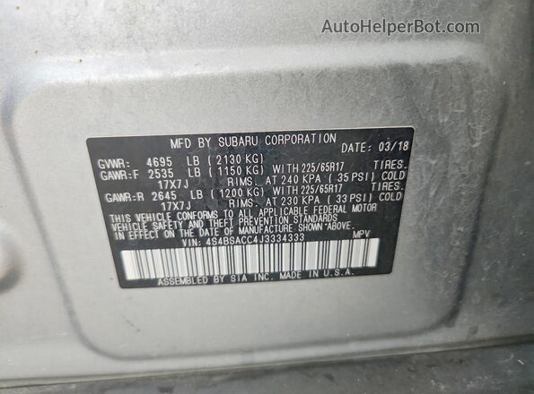 4S4BSACC4J3334333 2018 SUBARU OUTBACK Blue Vista interior de 360 grados