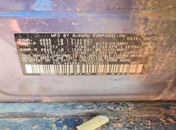 4S4BSACC5H3406313 2017 SUBARU OUTBACK Blue Engine compartment view
