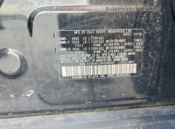 4S4BSACC9H3308367 2017 SUBARU OUTBACK Black Widok naklejki z numerem VIN