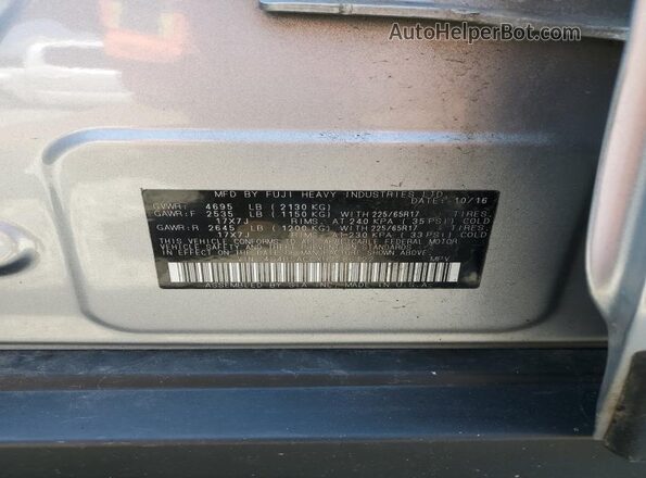 4S4BSACCXH3286122 2017 SUBARU OUTBACK Silver Widok naklejki z numerem VIN