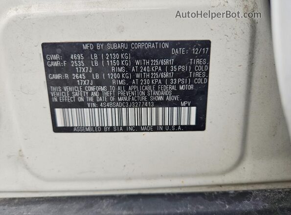 4S4BSADC3J3277413 2018 SUBARU OUTBACK White Սալոնի 360 աստիճան տեսք