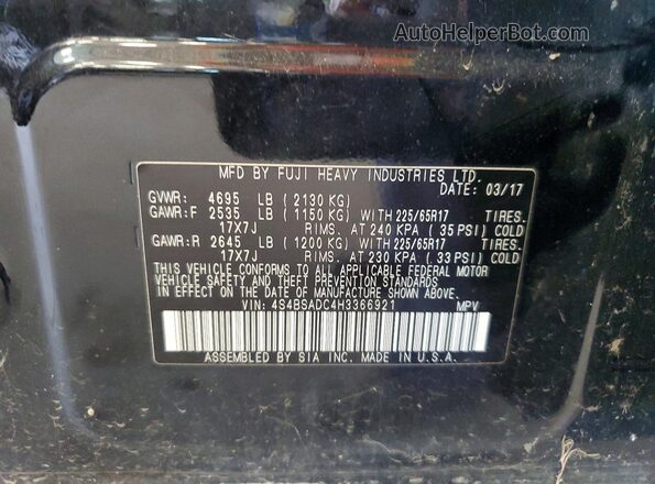 4S4BSADC4H3366921 2017 SUBARU OUTBACK Black 