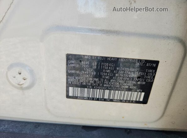 4S4BSADC7H3221257 2017 SUBARU OUTBACK White Engine compartment view