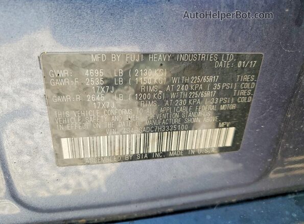 4S4BSADC7H3335100 2017 SUBARU OUTBACK Синий Вид наклейки с VIN-кодом