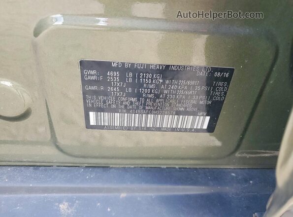 4S4BSAFC0H3228578 2017 SUBARU OUTBACK Зеленый Вид наклейки с VIN-кодом