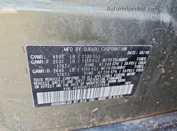 4S4BSAFC1J3378916 2018 SUBARU OUTBACK Green Engine compartment view