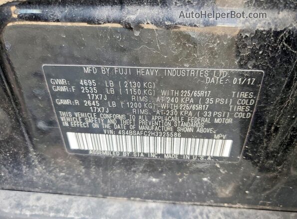 4S4BSAFC2H3325586 2017 SUBARU OUTBACK Черный Вид наклейки с VIN-кодом