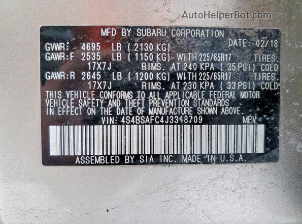 4S4BSAFC4J3318709 2018 SUBARU OUTBACK Silver Engine compartment view