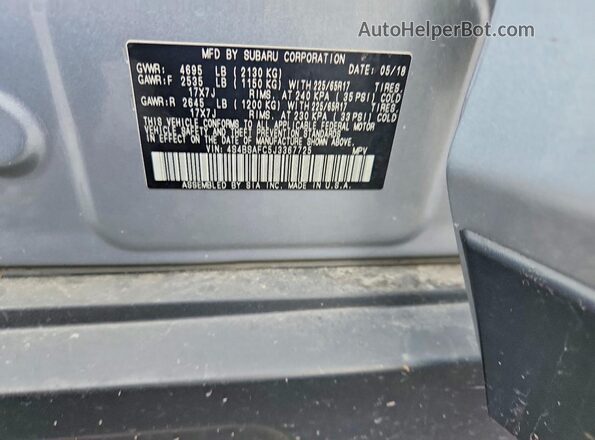 4S4BSAFC5J3367725 2018 SUBARU OUTBACK Серый Вид подкапотного пространства