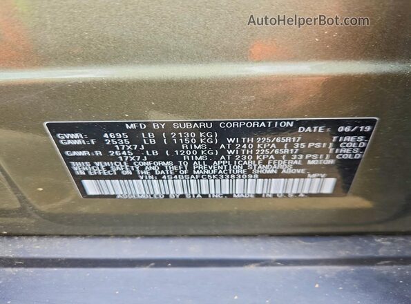 4S4BSAFC5K3383098 2019 SUBARU OUTBACK Green Engine compartment view