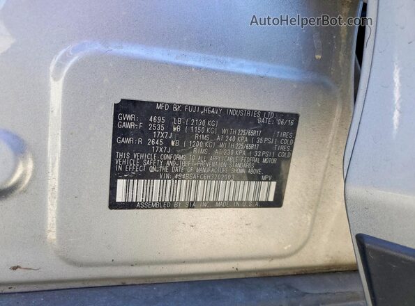 4S4BSAFC6H3202003 2017 SUBARU OUTBACK Silver VIN կոդի պիտակի տեսք