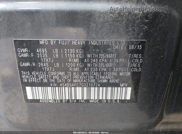 4S4BSAFC7G3210724 2016 SUBARU OUTBACK Gray Vista del compartimento del motor
