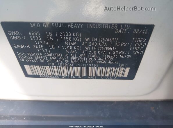 4S4BSAFC7G3219195 2016 SUBARU OUTBACK White ძრავის განყოფილების ხედი