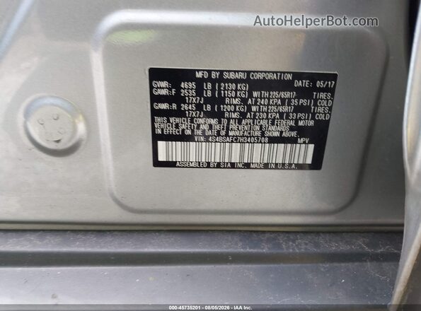 4S4BSAFC7H3405708 2017 SUBARU OUTBACK Silver Widok komory silnika