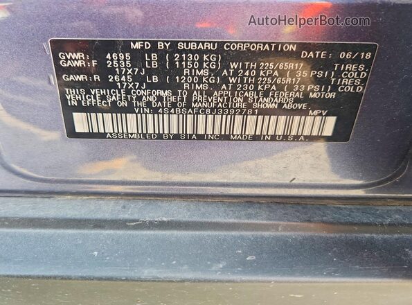 4S4BSAFC8J3392781 2018 SUBARU OUTBACK Blue Widok komory silnika