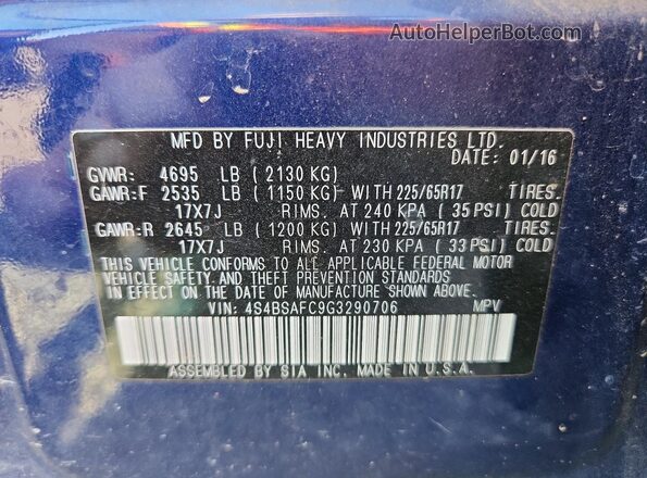 4S4BSAFC9G3290706 2016 SUBARU OUTBACK Blue Engine compartment view